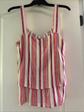 bobeau Pink and White Striped Layered Camisole